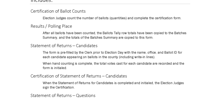 Tally Book Section Divider for Polling Place Closing