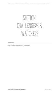 Sample section divider for tally book Challengers & Watchers