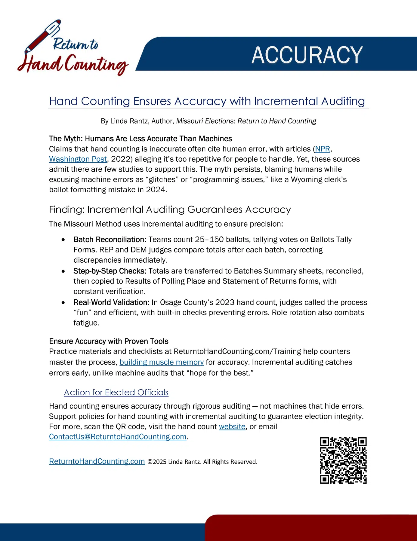 Accuracy One-Pager Hand Counting Ensures Accuracy with Incremental Auditing
