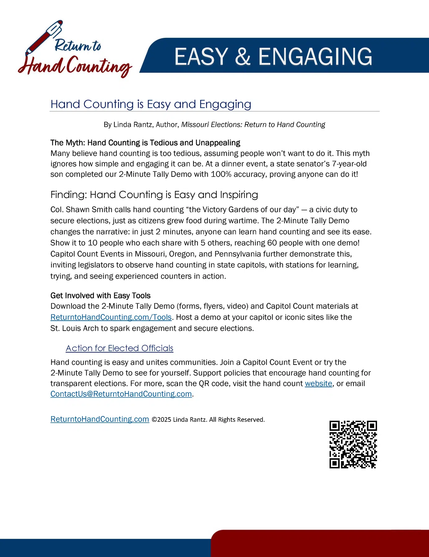 Easy and Engaging One-Pager Hand Counting is Easy and Engaging
