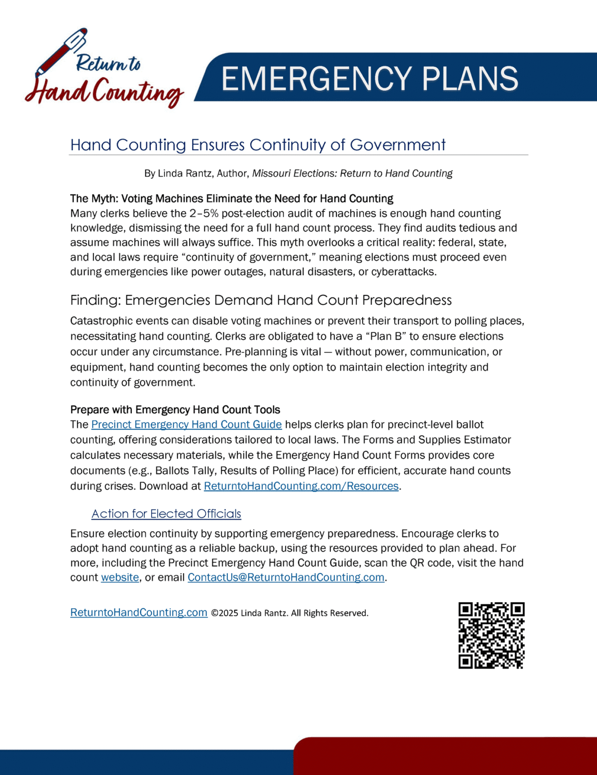 Hand Counting Ensures Continuity of Government | Return to Hand Counting