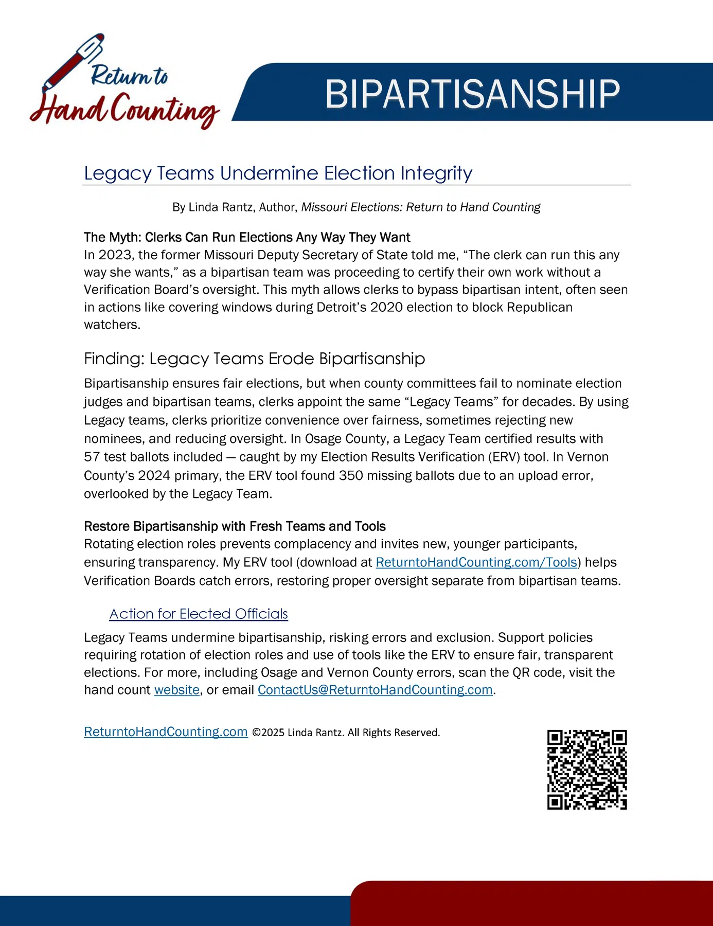 Legacy Teams - bipartisanship One-Pager Legacy Teams Undermine Election Integrity