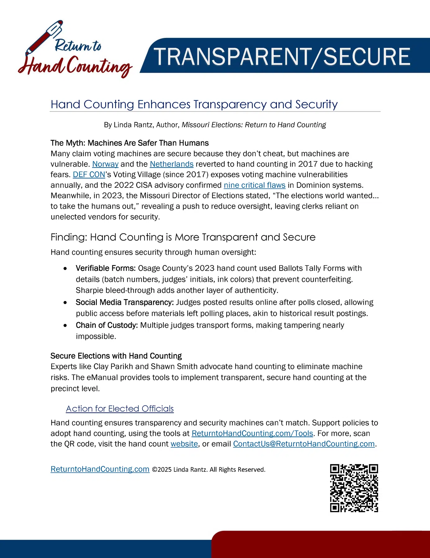 Transparent-Secure One-Pager Hand Counting Enhances Transparency and Security