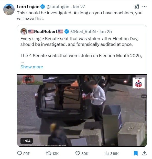 X post Lara Logan Investigate Machines