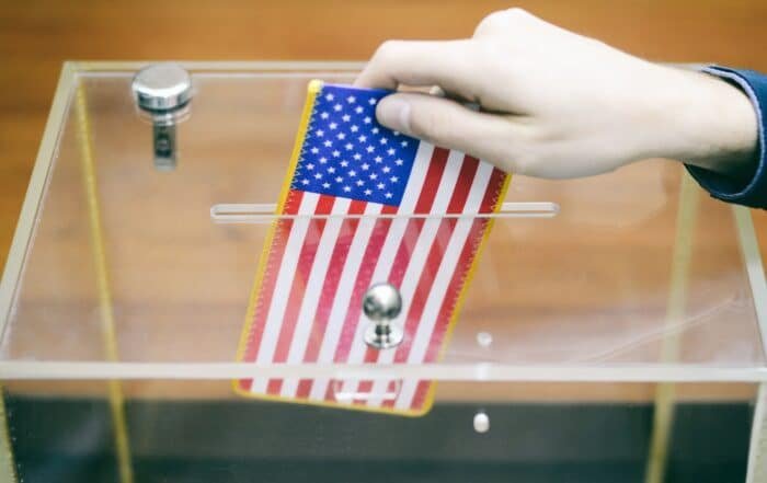 Ballot box transparency security american flag hand