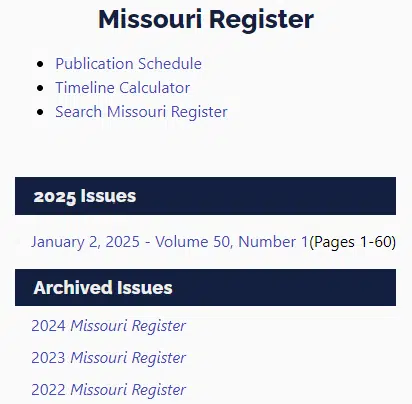 CSR Missouri Register Publications CSR Missouri Register Publications
