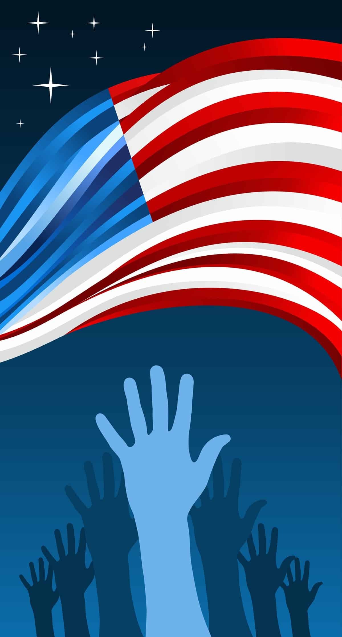 Flag USA with hands raised