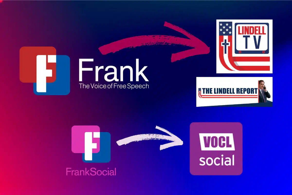 Logos for Lindell Report, Lindell-TV, FrankSocial, VOCL