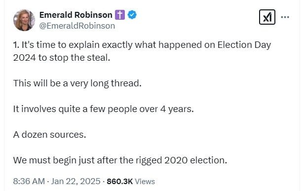 X thread by Emerald Robinson on 2024 stop the steal