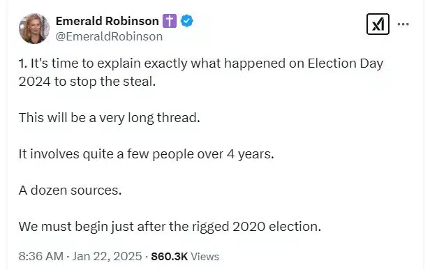 X thread by Emerald Robinson on 2024 stop the steal